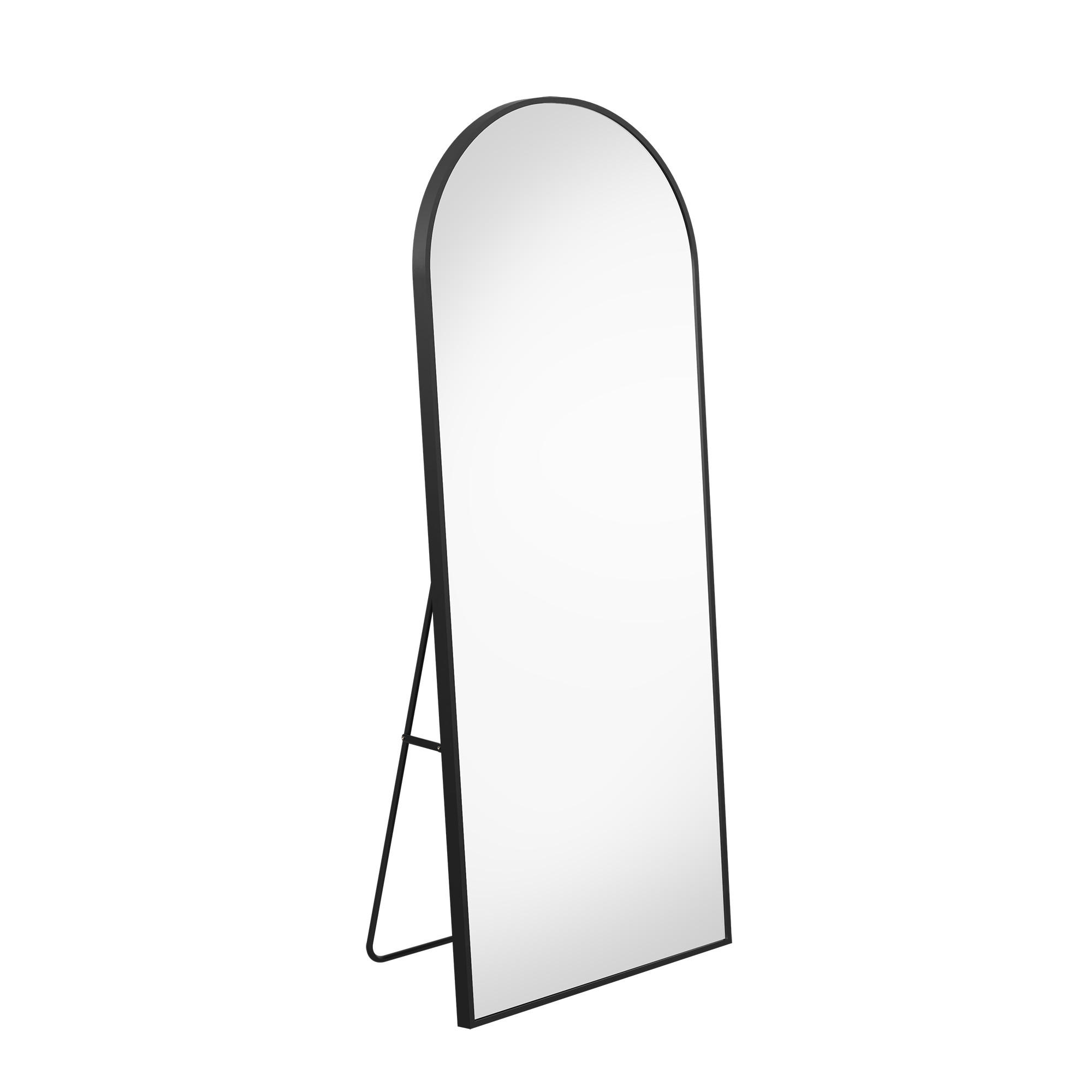 GANZKÖRPERSPIEGEL 77x177 cm, gebogener Aluminiumrahmen, freistehend/Wandmontage in Schwarz, für Wohn- & Schlafzimmer - Schwarz, Glas/Metall (77/2/177cm) - BRILVERDE