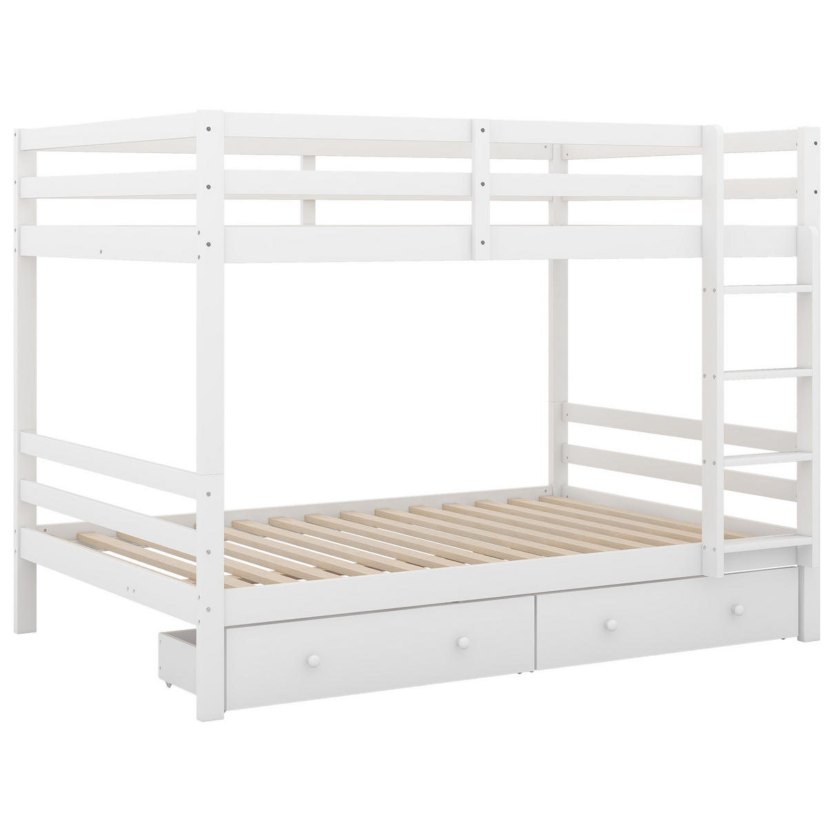 ETAGENBETT 140/200 cm aus Kiefernholz und MDF mit Schubladen und hohem Geländer Weiß - Weiß, Holz (140/200cm) - Modenvie