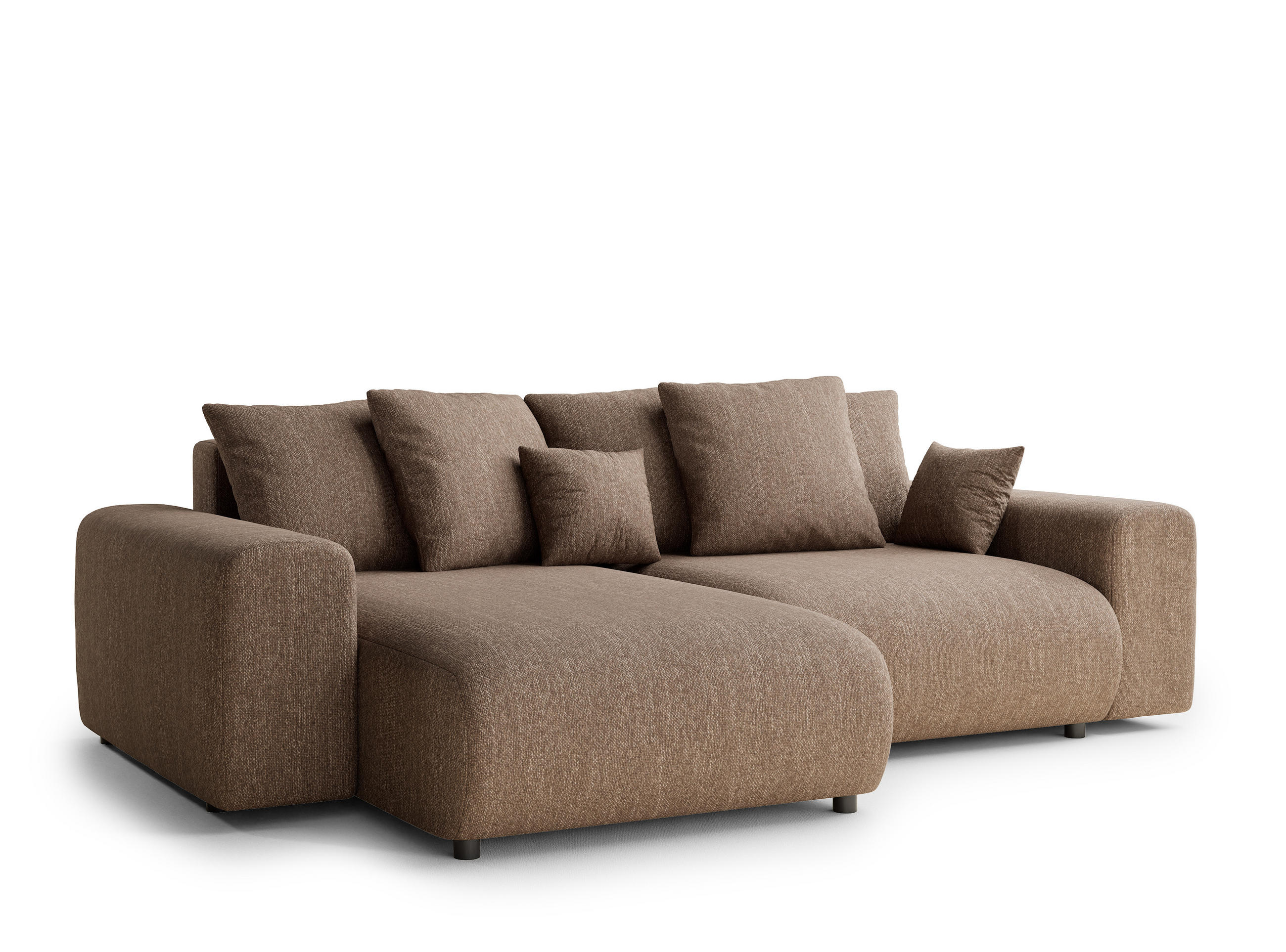 ECKSOFA MIT SCHLAFFUNKTION Solo Braun Webstoff - Schwarz/Braun, Holz/Holzwerkstoff (255/168cm) - Maison de Reve
