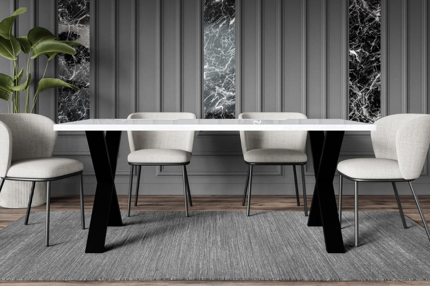 ESSTISCH 160x90x75 cm - Weiß Hochglanz / Schwarz - KLYN X - Weiß Hochglanz, Holzwerkstoff (160/90/75cm) - ALTDECOR