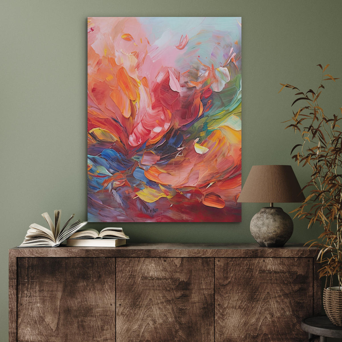 AKUSTIKBILD Ölgemälde - Kunst - Abstrakt - Farbenfroh Wandbilder 60x80 cm - Altrosa, Textil (60/80/0.9cm) - MuchoWow