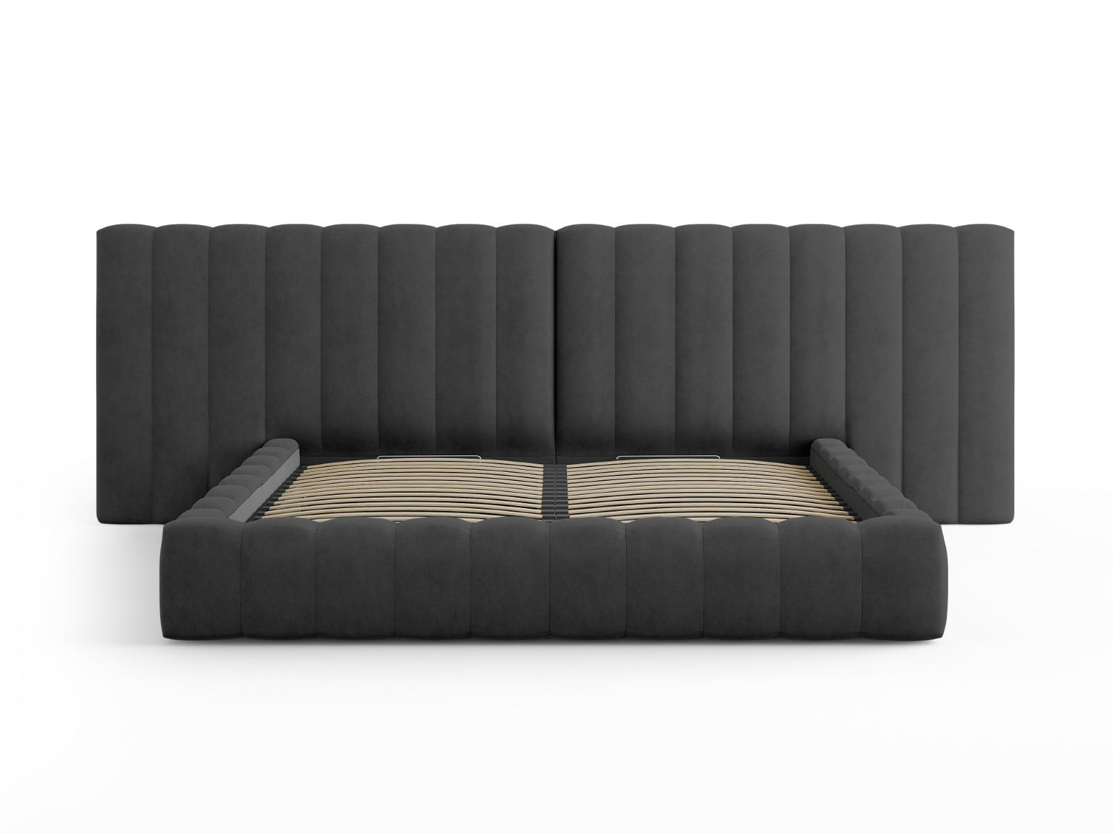 BETT mit Bettkasten und Doppelkopfteil Kelp aus strukturiertem Stoff anthrazit 200x200cm - Anthrazit, Textil (200/200cm) - Micadoni
