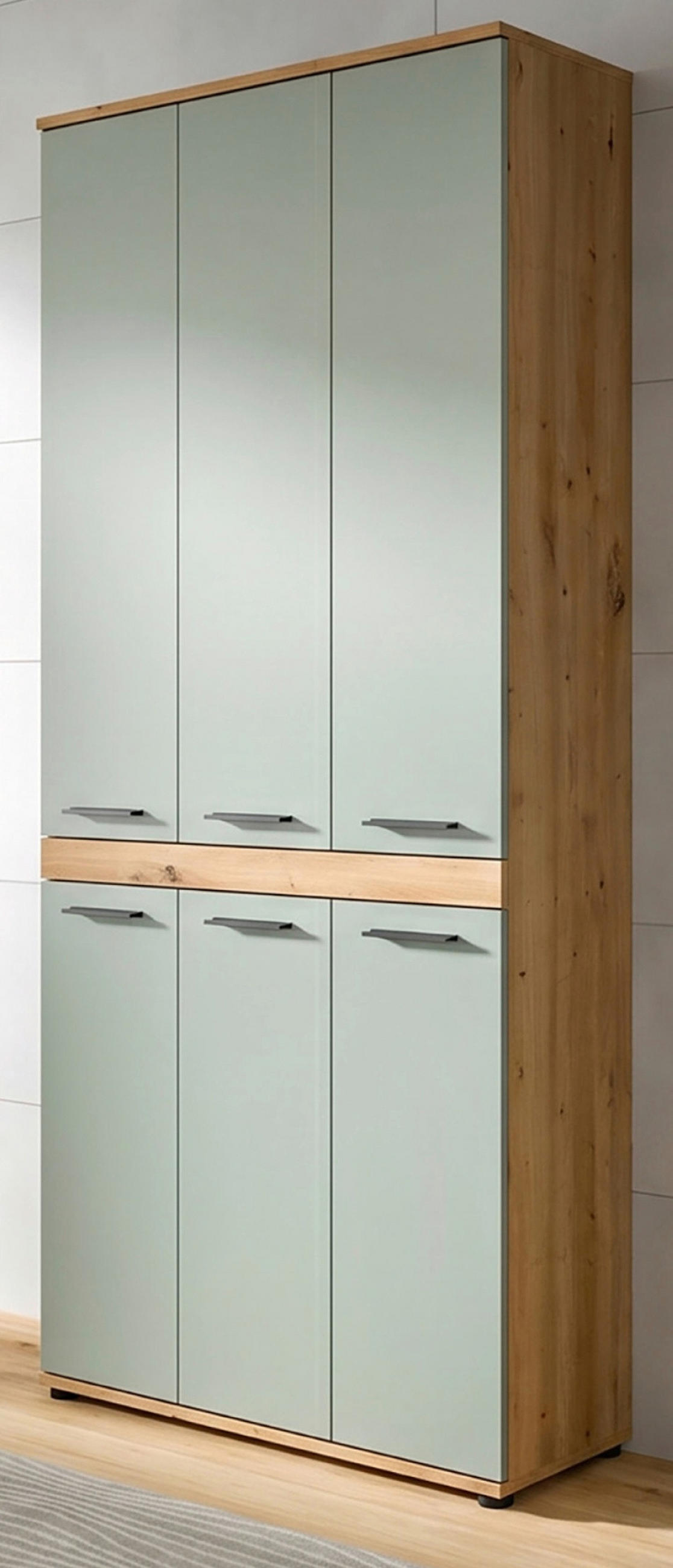 HOCHSCHRANK Salbei, Artisan Eiche 90 x 191 cm, Badschrank XXL - Salbeigrün/Schwarz, Holzwerkstoff/Kunststoff (90/191/31cm) - Inn.Furn
