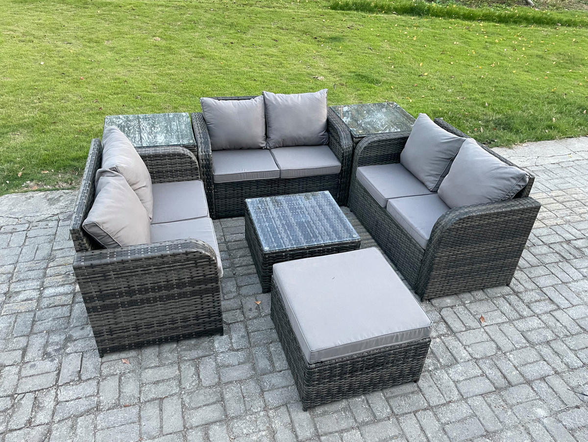 GARTENMÖBELGARNITUR Polyrattan Dunkelgrau 7-Sitzer - Dunkelgrau, Metall - Fimous