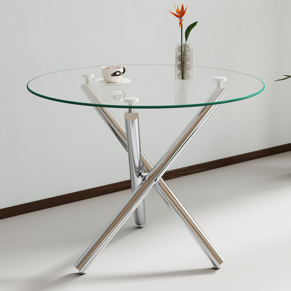 COUCHTISCH aus Glas und Metall in Silber mit verstellbaren Gleitern - Silberfarben, Glas (80/80/77cm) - Modfu