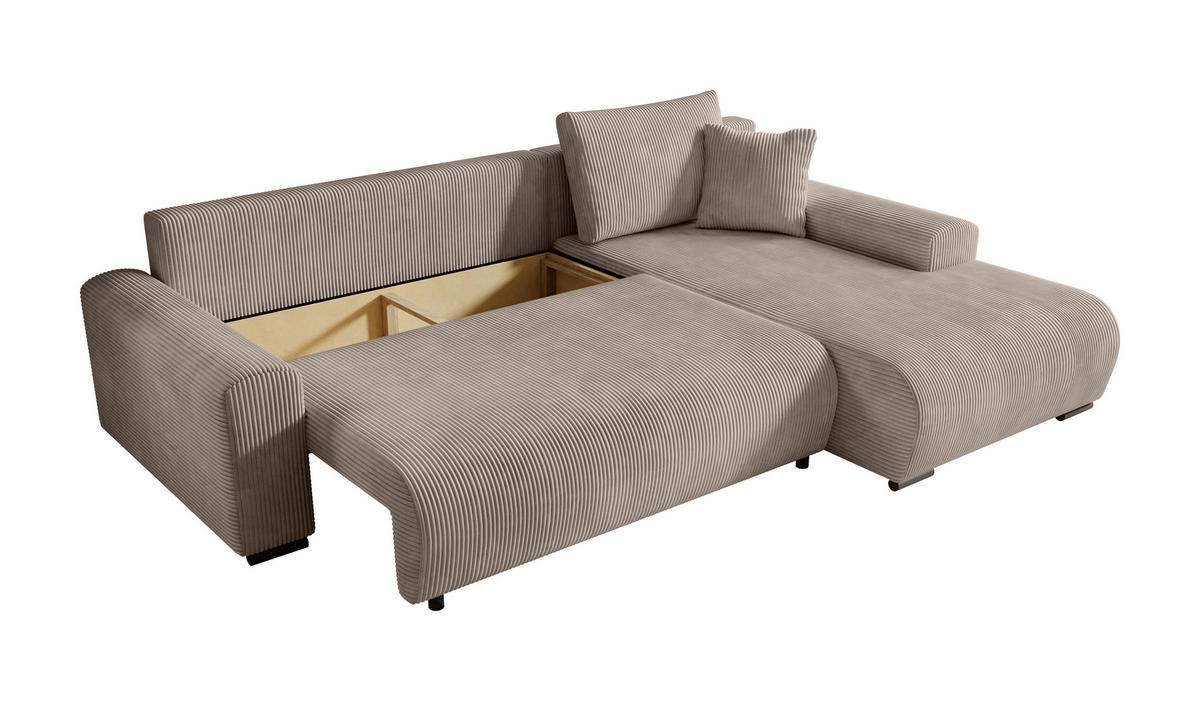 ECKSOFA Nelly mit Bettkasten und Schlaffunktion, Cordstoff in L-Form - Beige, Textil (270/185cm)