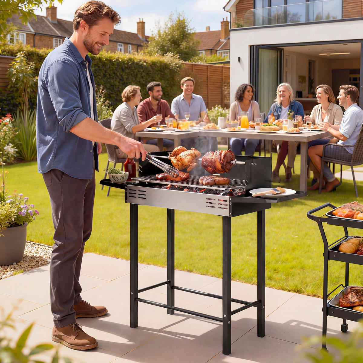 HOLZKOHLEGRILL Schwarz 118.0/32.0/90.0 cm - Schwarz, Metall (32/90/118cm)