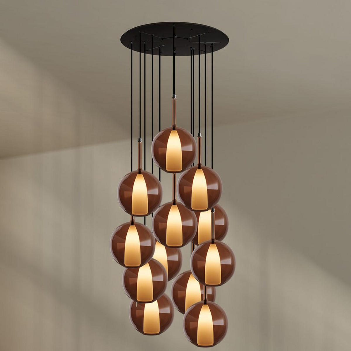 GALERIELEUCHTE Belluna 12-flammig Braun Ø 14cm - Braun, Glas (14/14/35cm) - s.luce