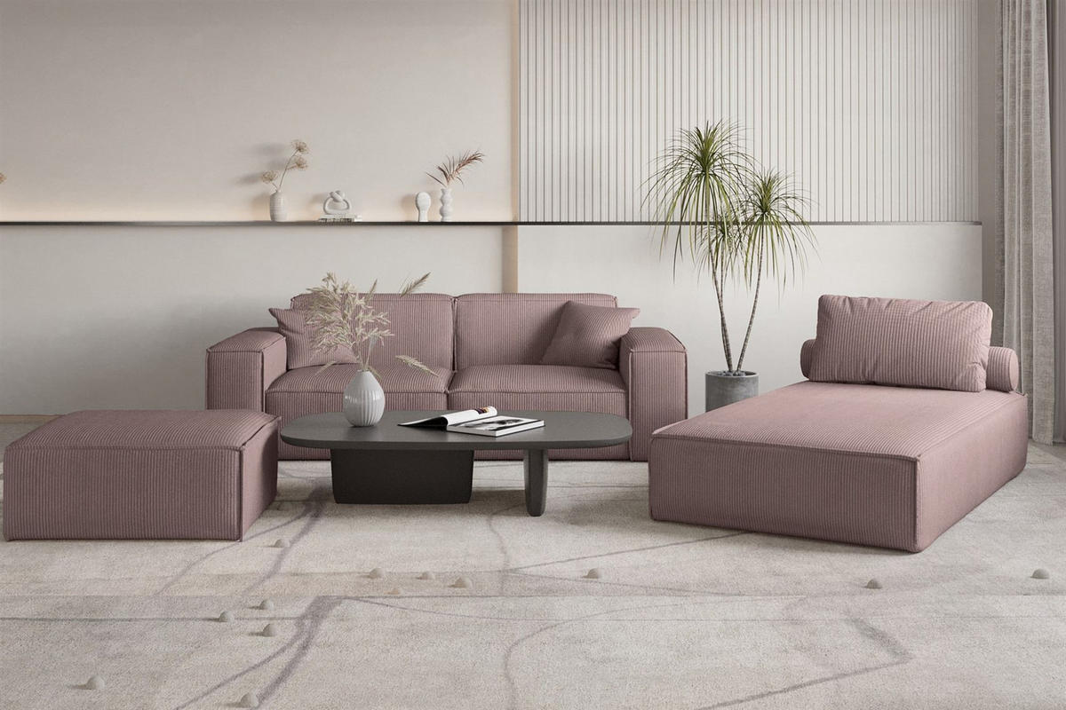 POLSTERHOCKER Celes Premium In Scala - Lila, Holzwerkstoff/Textil (105/40/105cm) - Fun Möbel