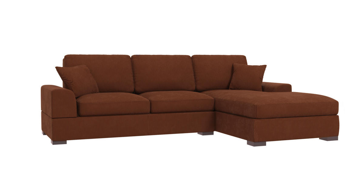 ECKSOFA Saga Terrakotta Cord - Terracotta/Schwarz, Holz/Buchenholz (306/184cm) - S-Style Möbel