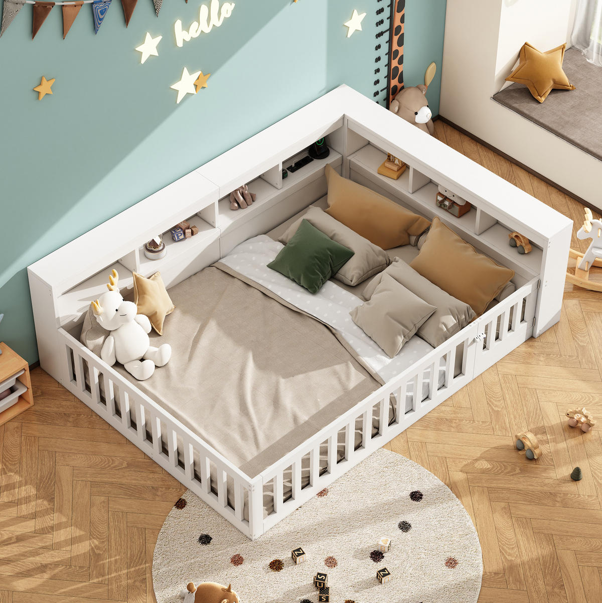 KINDERBETT aus Spanplatte & MDF 140x190 cm in Weiß mit Stauraum & USB - Weiß, Holzwerkstoff (140/190cm) - Modfu