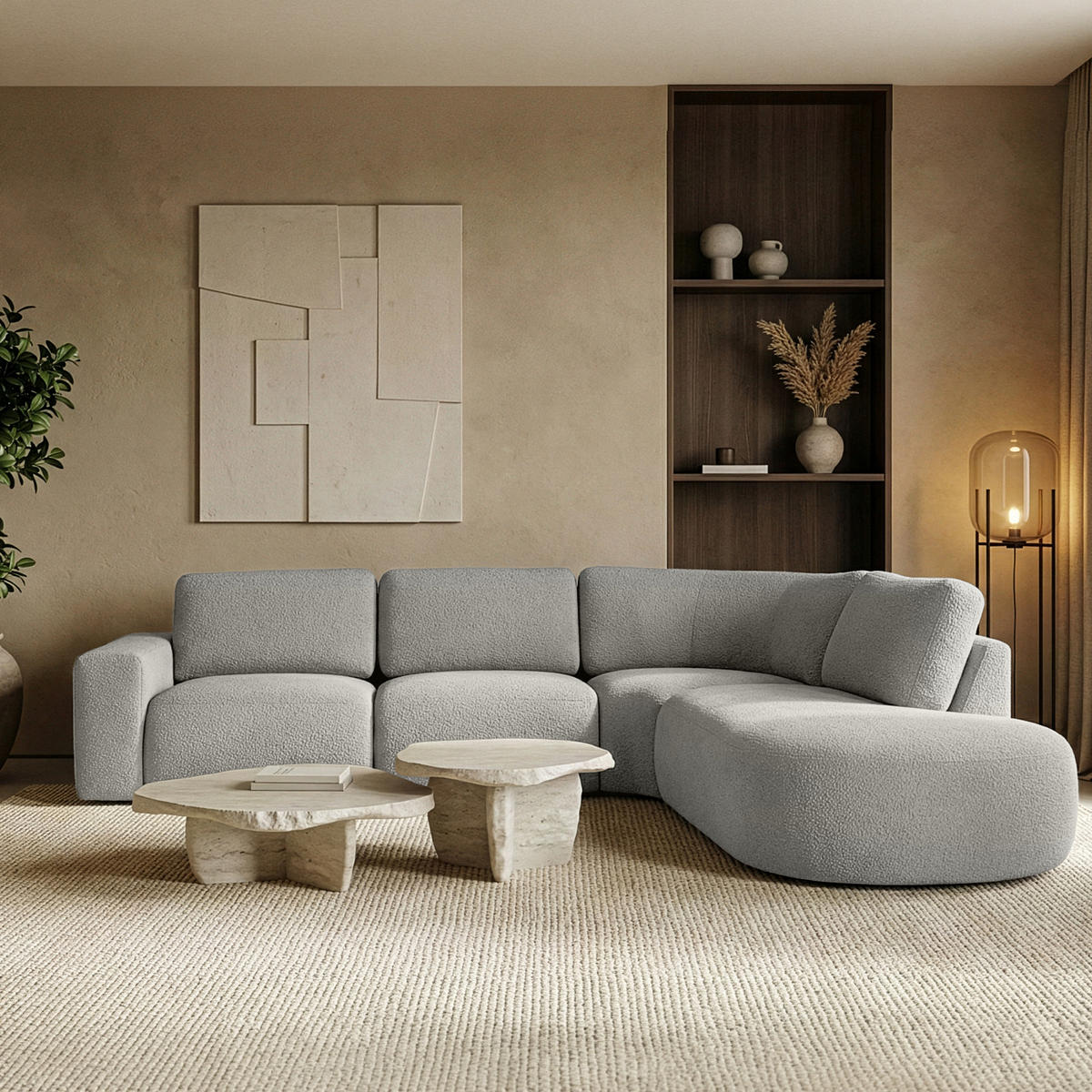 ECKSOFA RECHTS ZUCCO, Hellaschgrau - Hellgrau, Holz/Holzwerkstoff (304/293cm) - KONSIMO®