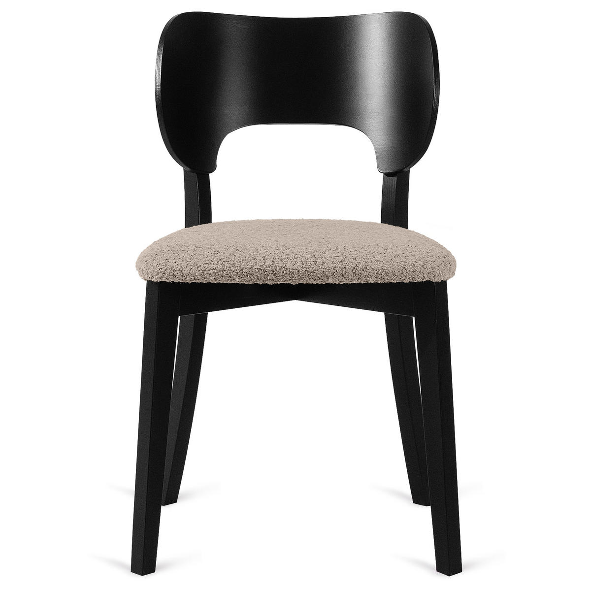HOLZSTUHL LYCO Esstischstühl 2-er Set, Bouclé - Beige/Schwarz, Holz/Textil (47/80.5/45cm) - KONSIMO®