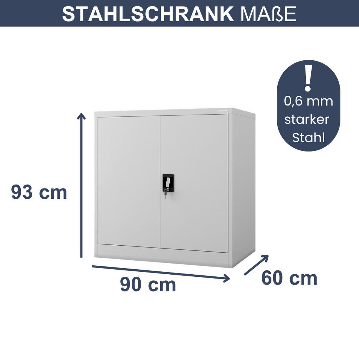 AKTENSCHRANK abschließbar KADO Flügeltüren 93x90x60cm Grau - Grau, Metall (93/90/60cm) - DELUKE