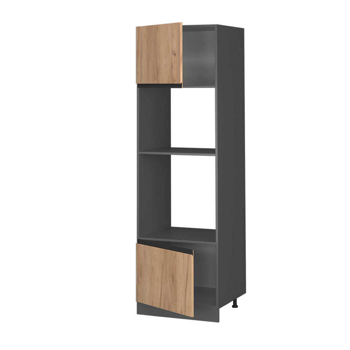 MIKROWELLENSCHRANK R-Line Goldkraft Eiche 60 cm J-Shape - Anthrazit/Eiche Wotan, Holzwerkstoff (60/206.8/57.2cm) - Vicco