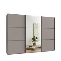 SCHWEBETÜRENSCHRANK 3-türig B300/H216/T65 cm in Sandgrau, eine Spiegeltür, Kleiderschrank inkl. Vollausstattung / 22020 - Sandfarben/Rot, Holzwerkstoff/Metall (300/216/65cm) - luma-home