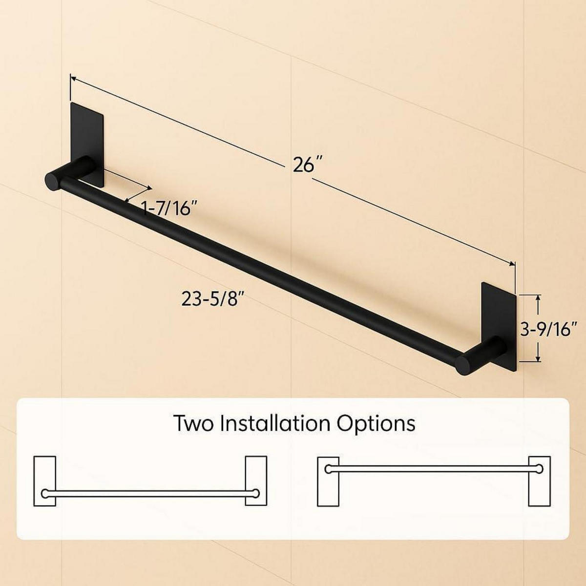 HANDTUCHSTANGE ohne Bohren 60 cm Schwarz Matt - Schwarz, Metall (5.6/8.9/66cm)