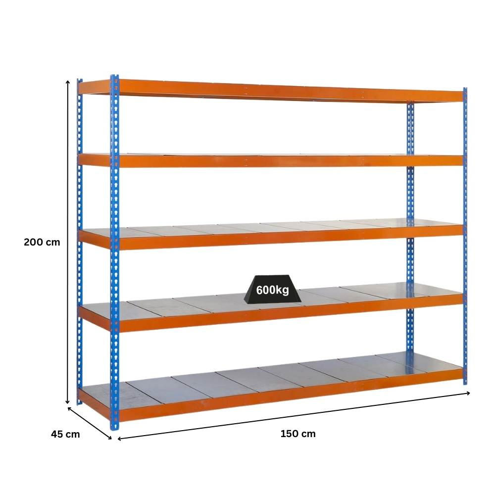 SCHWERLASTREGAL METAL BEAST FIVE | HxBxT 200x150x45cm | Fachlast 600kg | Blau-Orange - Gelb, Metall (150/200/45cm) - PROREGAL