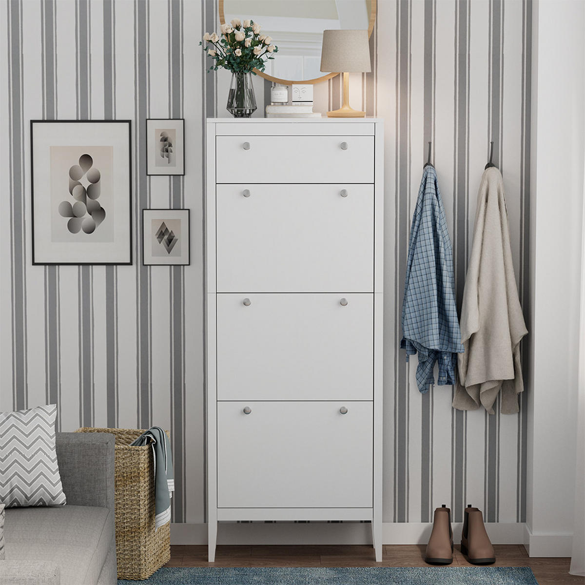 SCHUHSCHRANK Aron Weiß 60 x 153 cm , 3 Fächer - Weiß, Holzwerkstoff (60/153/23.5cm) - Vicco