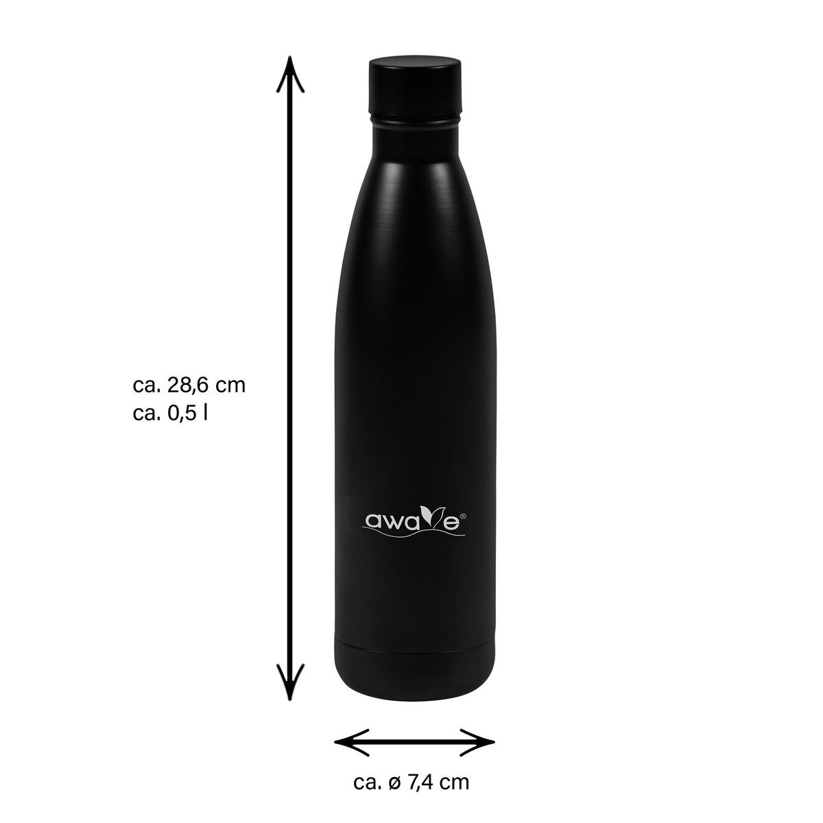 EDELSTAHL Trinkflasche 500 ml - Schwarz, Metall (0.5L) - Stoneline