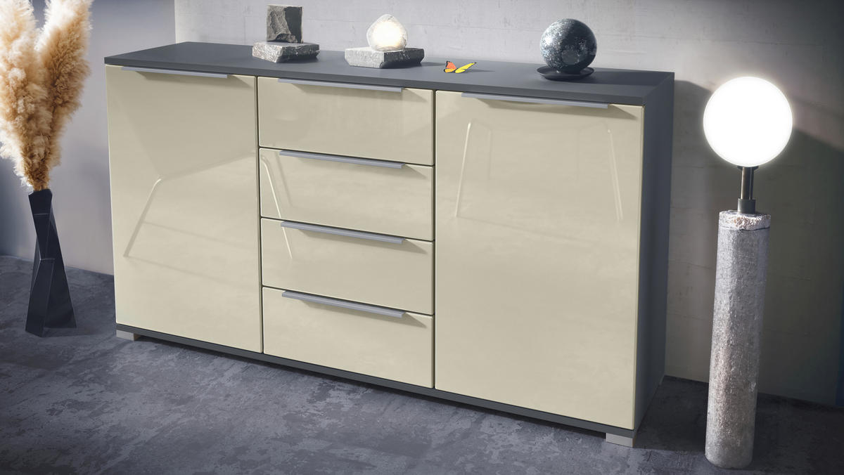 SIDEBOARD Linio Creme Hochglanz - Creme, Holzwerkstoff (138.5/75.5/35cm) - Vladon