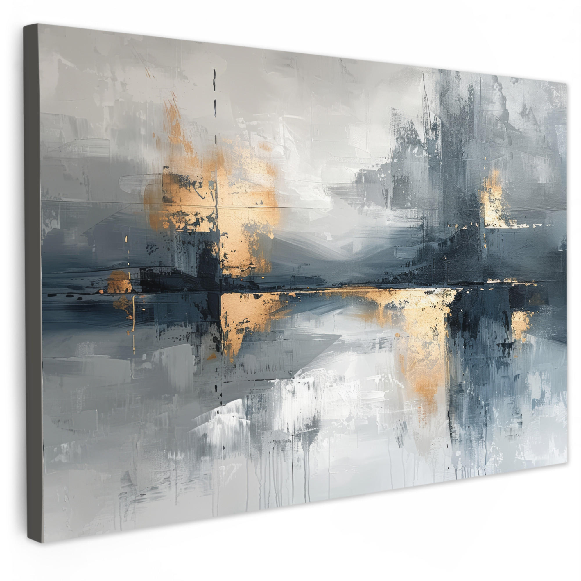 MuchoWow OBRAZ NA PLÁTNĚ Umění - šedá - zlatá - abstraktní 90x60 cm
