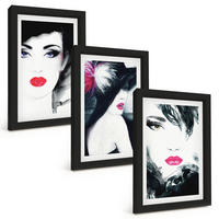 BILDER SET 3er Set - 20x30 cm Schwarzer Rahmen - Porträts von Frauen mit Lippen - Schwarz, Kunststoff (20/30cm) - TULUP