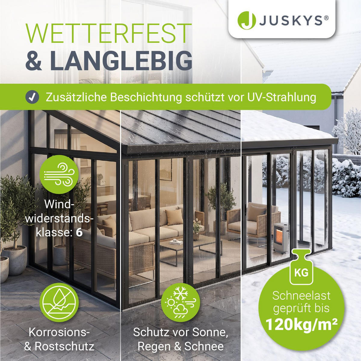 WINTERGARTEN 292 x 548 x 312 cm dunkelgrau - Dunkelgrau, Metall (552/312/290cm) - Juskys