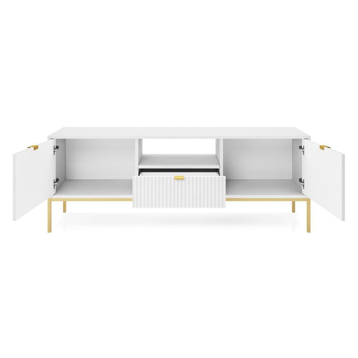 TV-SCHRANK Vellore Weiß mit goldenen Metallbeinen 154 cm - Goldfarben/Weiß, Holzwerkstoff/Metall (154/56/39cm) - Selsey