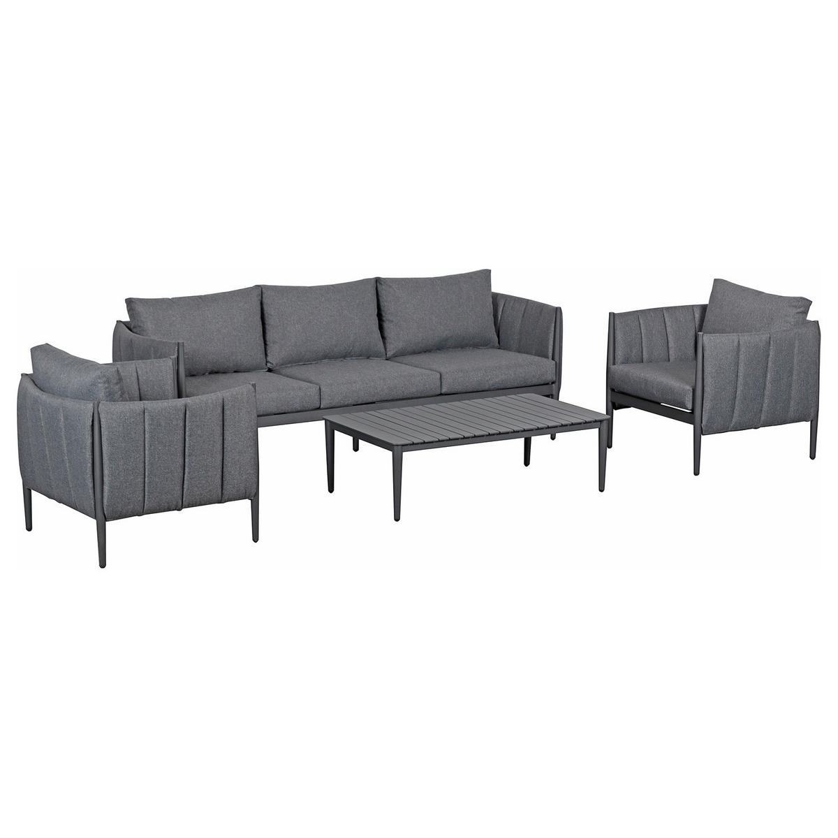 LOUNGESET - 4-teilig - Stahl / Polyester - Dunkelgrau - Dunkelbraun, Textil/Metall - home24