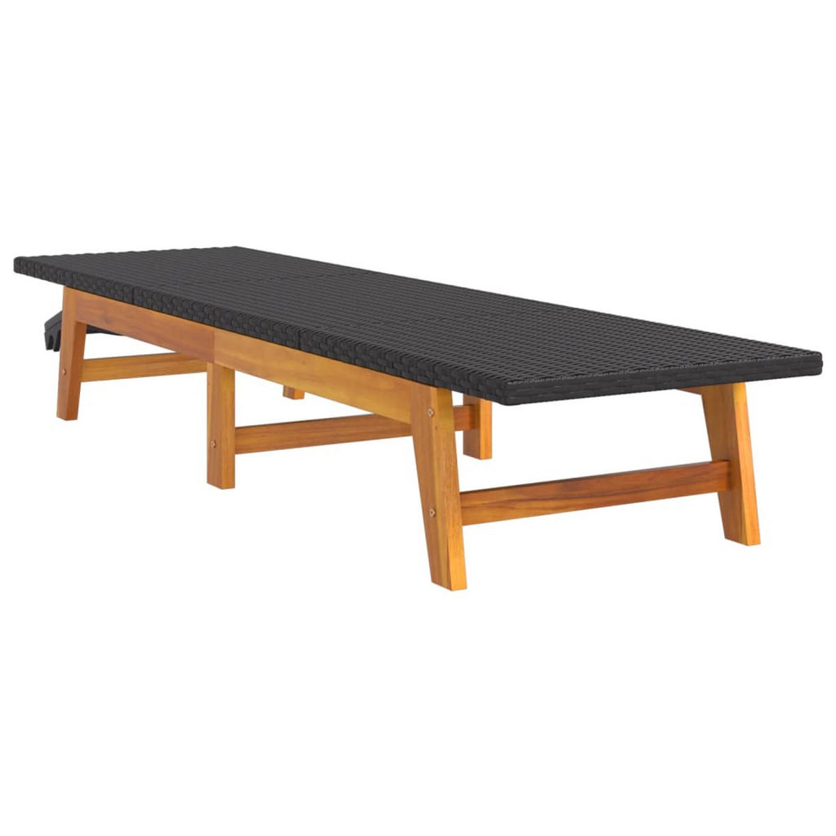 SONNENLIEGEN 2 Stk. Schwarz Braun Poly Rattan Massivholz - Schwarz, Holz (54/87/200cm) - furnicato