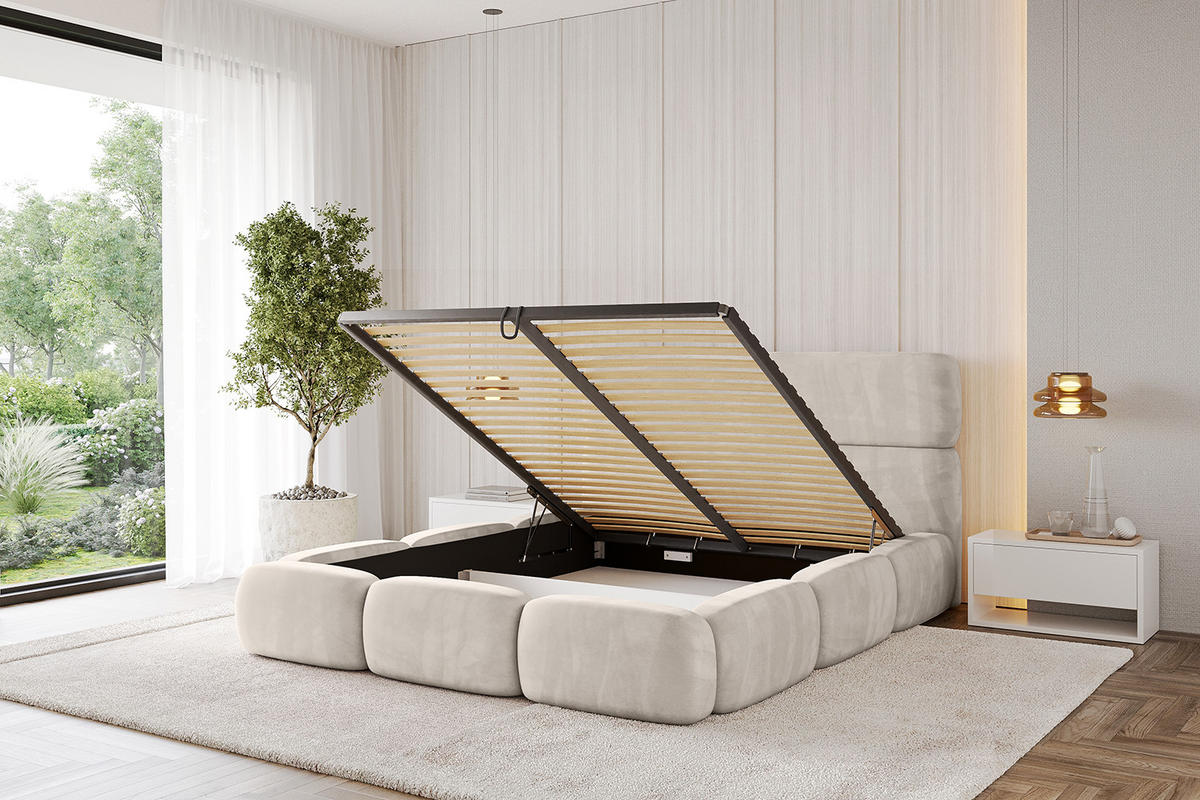 POLSTERBETT mit Bettkasten und Lattenrost, Boxbett ohne Matratze - ELVA 200x200 Beige - Beige, Holzwerkstoff/Textil (200/200cm) - ALTDECOR