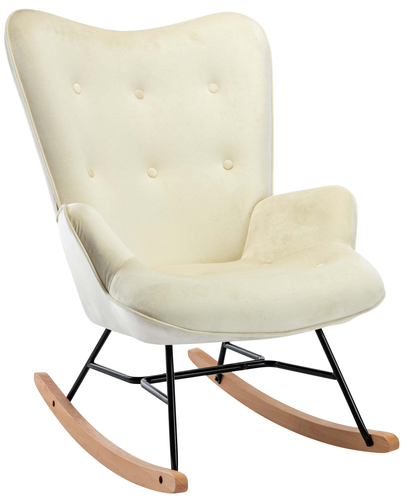 SCHAUKELSTUHL Sanna Samt, Gestell Buchenholz natur / Metall Schwarz Creme - Naturfarben, Holz/Textil (71/98/88cm) - TPFLiving