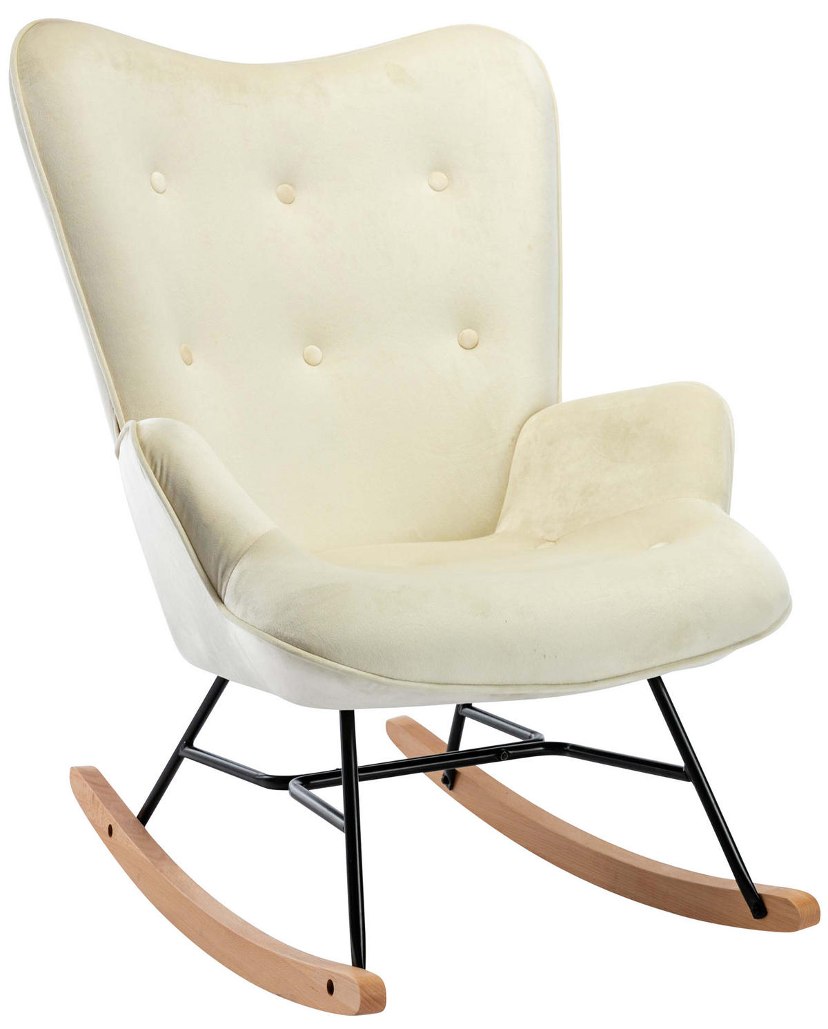 SCHAUKELSTUHL Sanna Samt, Gestell Buchenholz natur / Metall Schwarz Creme - Naturfarben, Holz/Textil (71/98/88cm) - TPFLiving