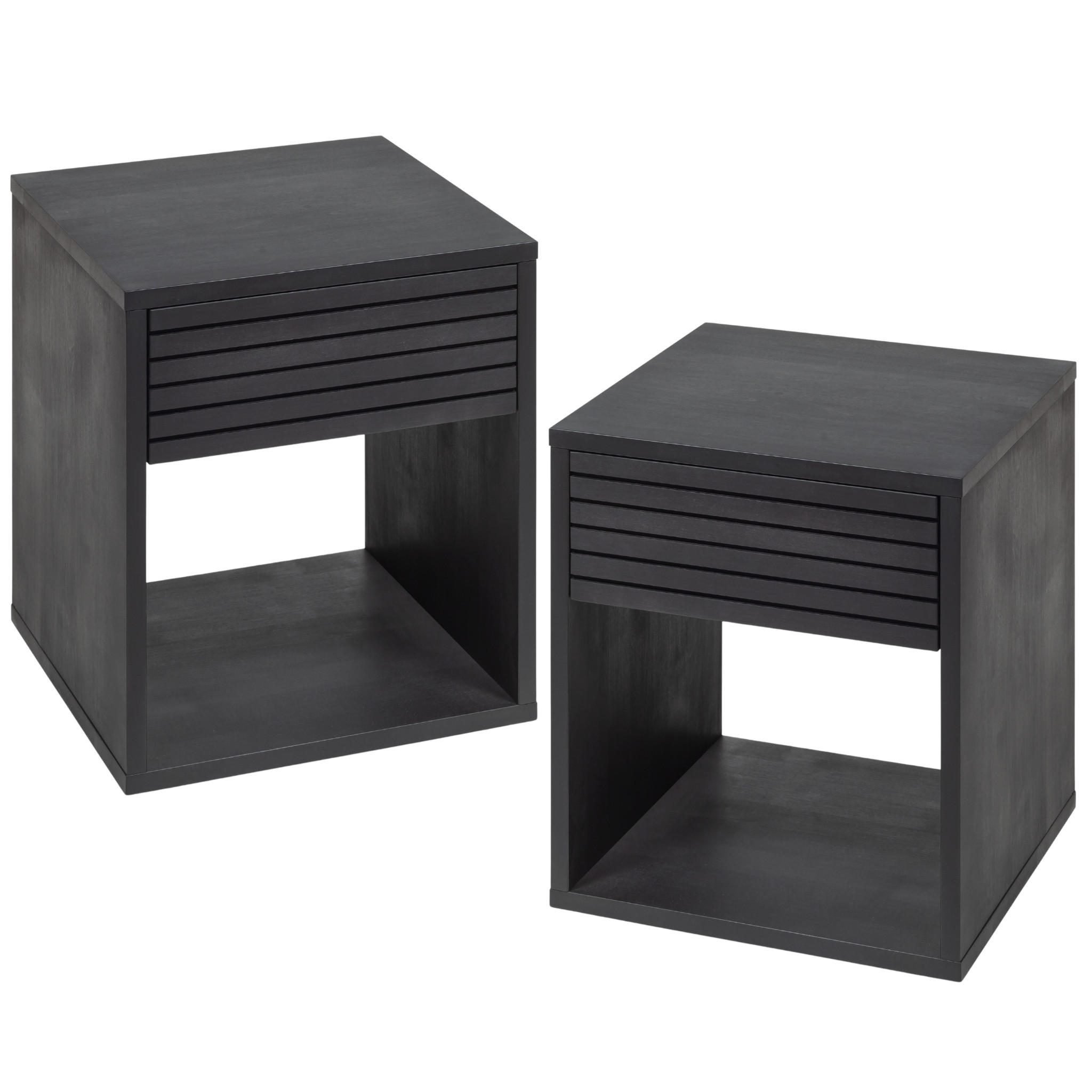 NACHTTISCH Emma 2er Set, schwarze Birke, 38/40/50 cm - Schwarz, Holz (40/50/38cm) - WOODEK