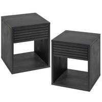 NACHTTISCH Emma 2er Set, schwarze Birke, 38/40/50 cm - Schwarz, Holz (40/50/38cm) - WOODEK