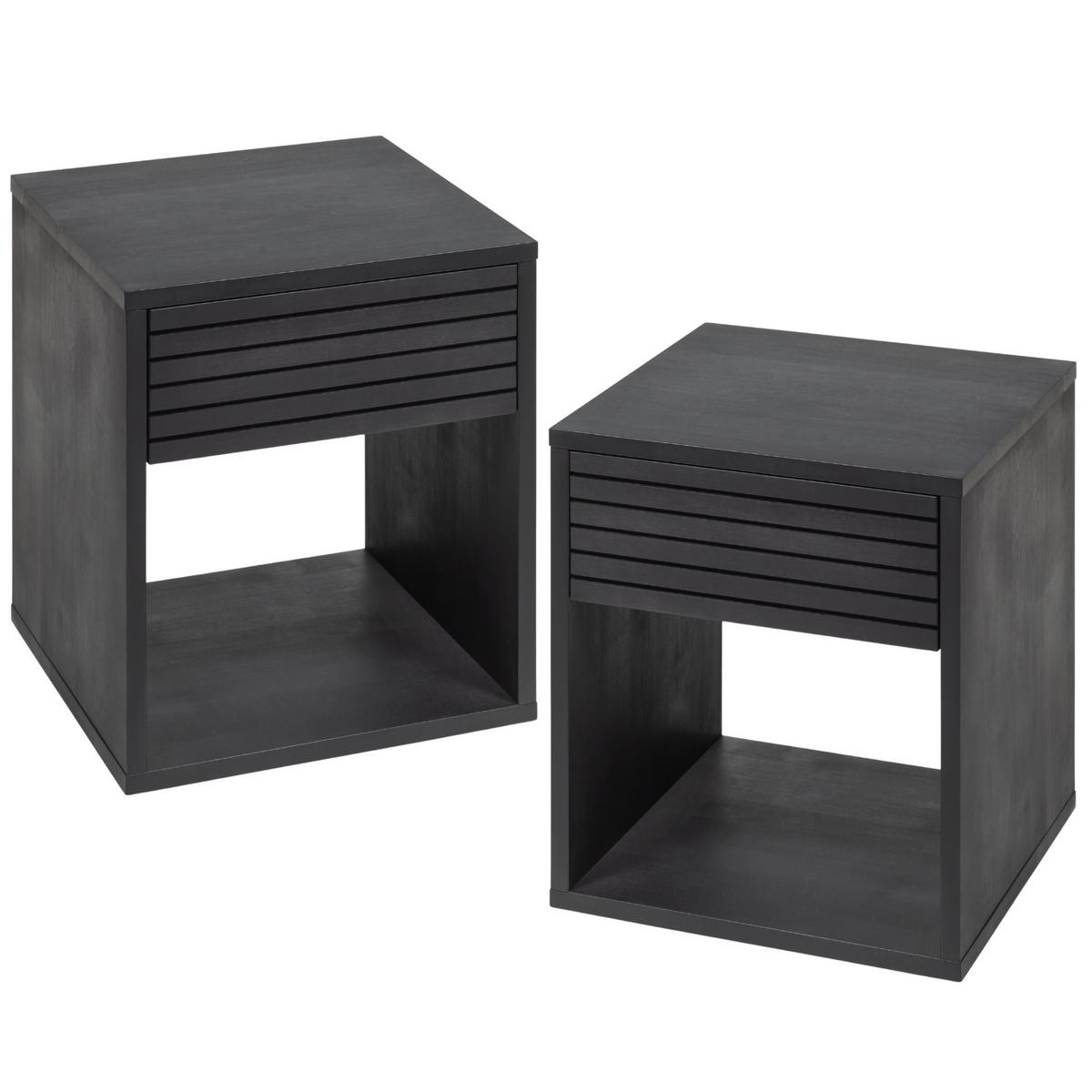 NACHTTISCH Emma 2er Set, schwarze Birke, 38/40/50 cm - Schwarz, Holz (40/50/38cm) - WOODEK