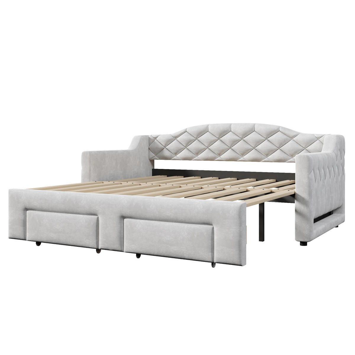 POLSTERBETT 90/200 mit Schubladen und LED-Beleuchtung in Grau - Grau, Holzwerkstoff/Textil (90/200cm) - EVRYAE