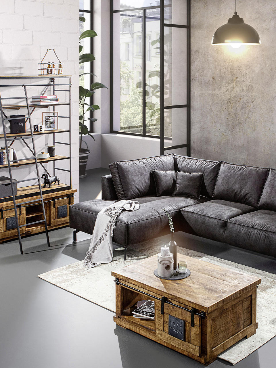 Industrial Style Wohnzimmer Couch mit Couchtisch