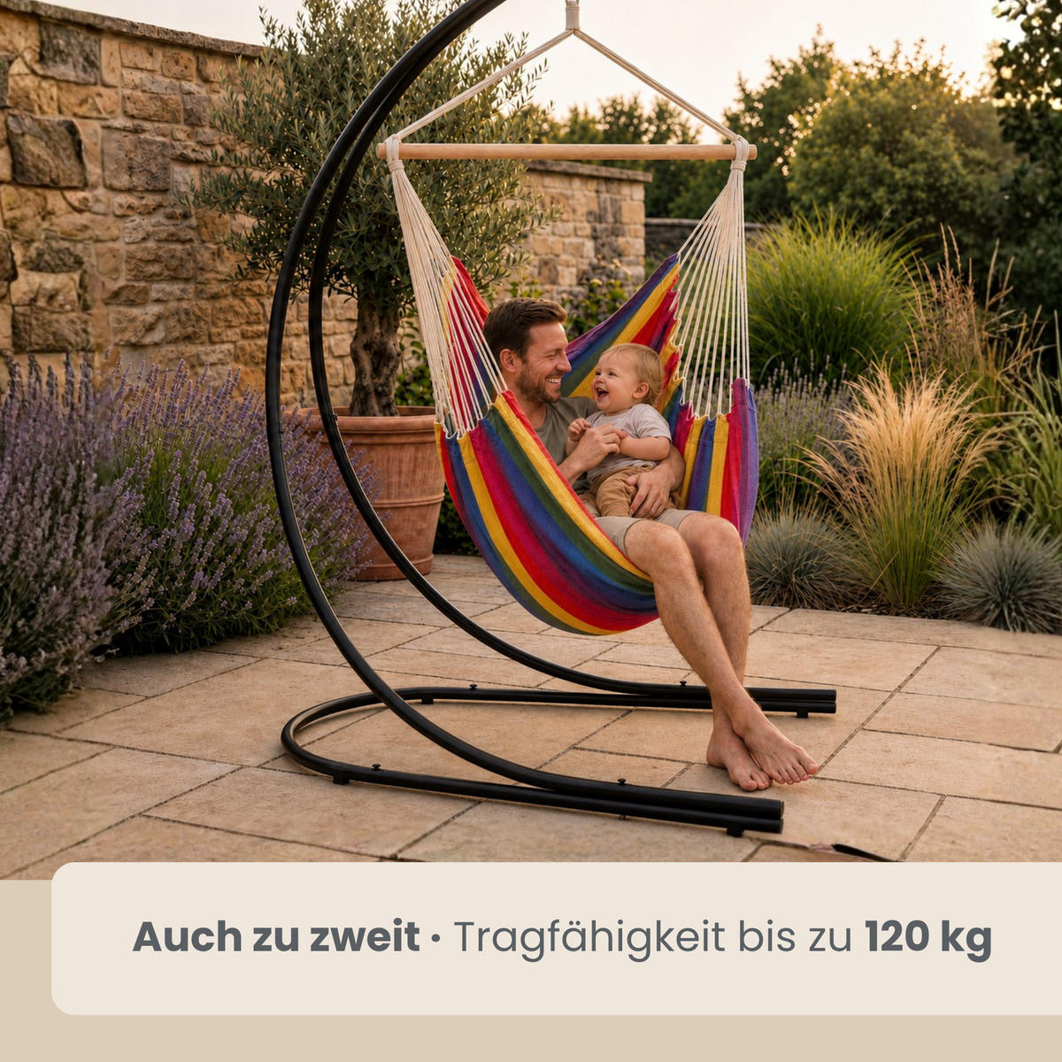 XL HÄNGESTUHL mit Gestell 210/140 cm , Multicolor/Schwarz - Multicolor, Textil (140/210/160cm) - Amanka