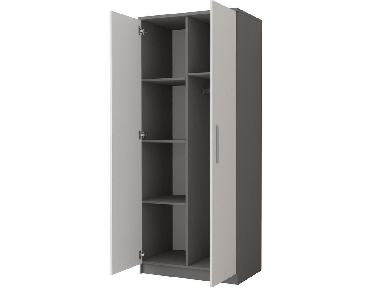 KINDERKLEIDERSCHRANK OLMO 06 80/50/192 Weiß/Grau - Weiß/Grau, Holzwerkstoff (80/192/50cm) - Deine Möbel 24