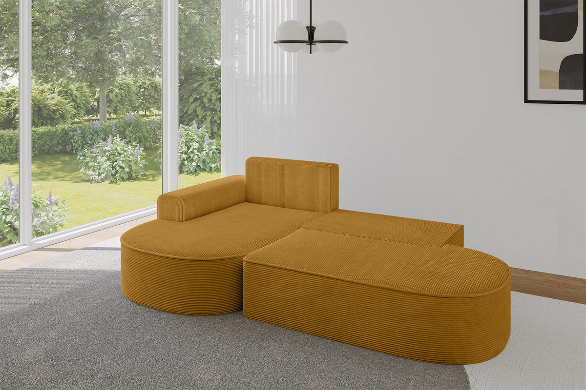 ECKSOFA mit Schlaffunktion und Bettkasten Ottomane Links MARI-L1-S - 283x167x85 cm Senfgelb Cord - Gelb/Schwarz, Holzwerkstoff/Kunststoff (283/167cm) - ALTDECOR