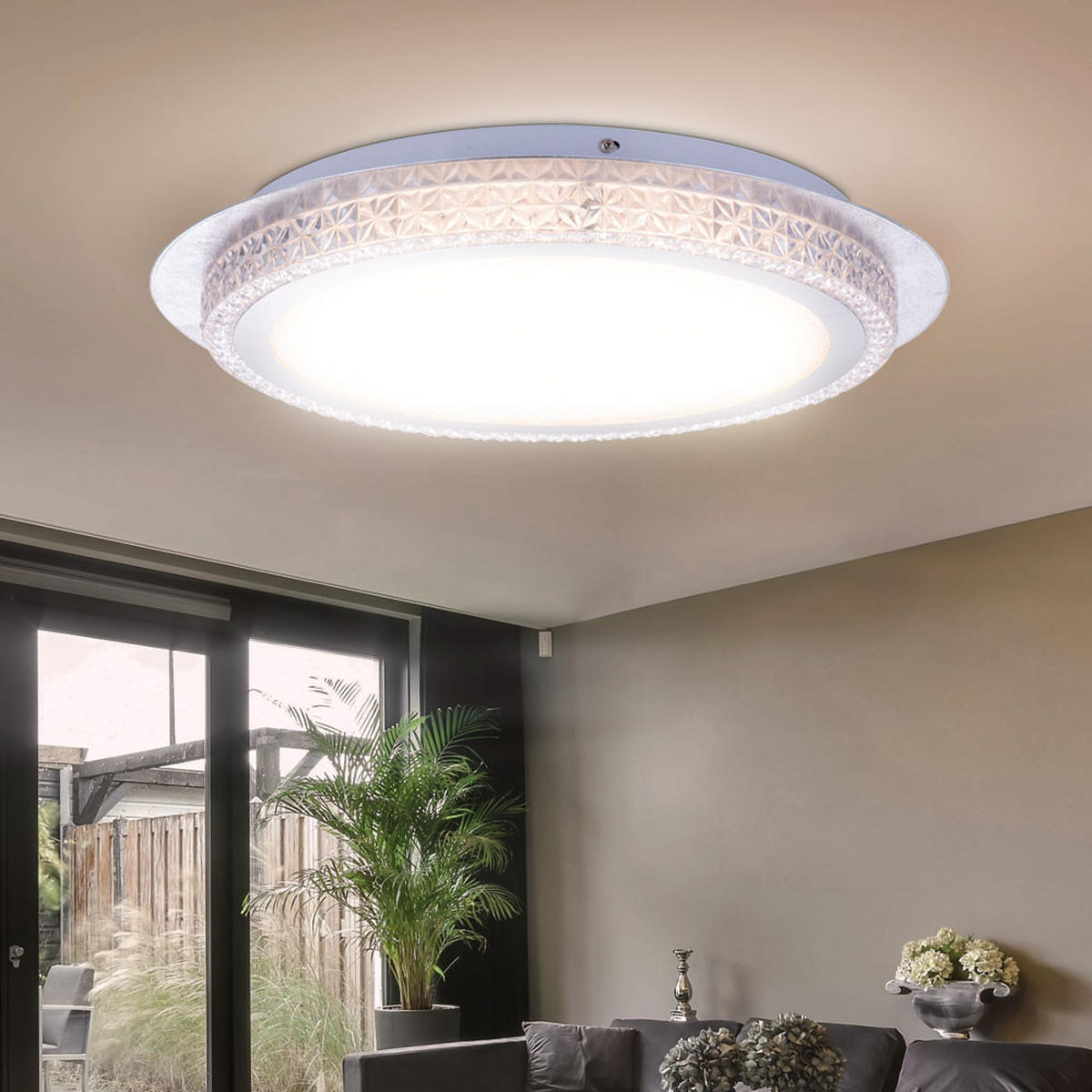 LED DECKENLEUCHTE Metall Weiß Kristalloptik - Weiß, Metall (45/45/6.7cm)