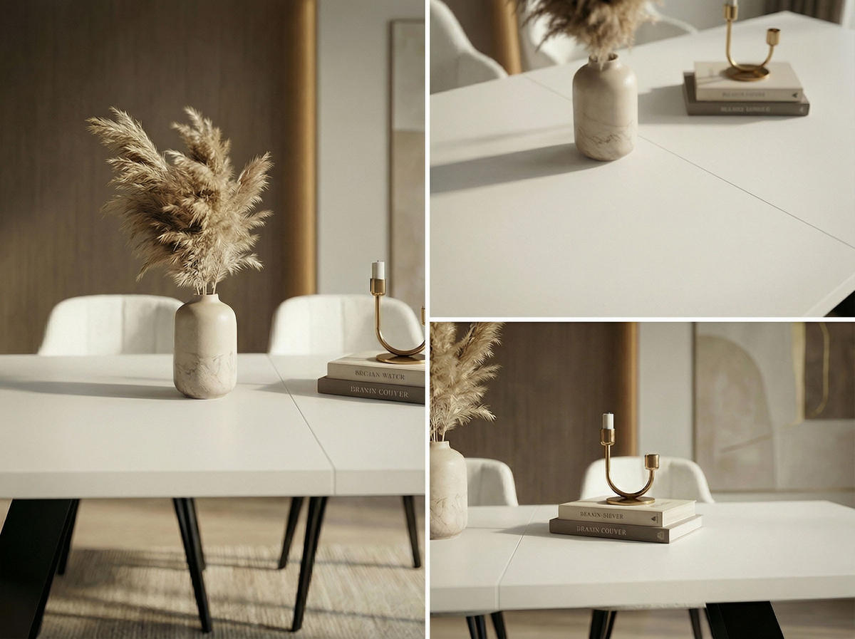 ESSTISCH Colter rechteckig ausziehbar, Weiß 160-260/90/76 cm - Schwarz/Weiß, Holzwerkstoff/Metall (160/90/76cm) - WFL GROUP