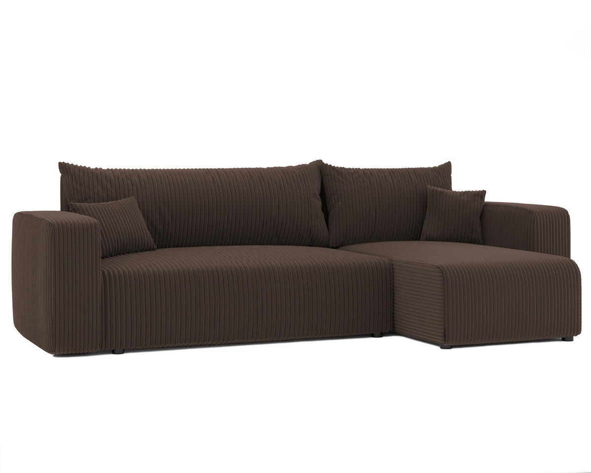 ECKSOFA Braun Cord-Stoff mit Bettkasten - Braun, Textil (248/145cm) - Idohome