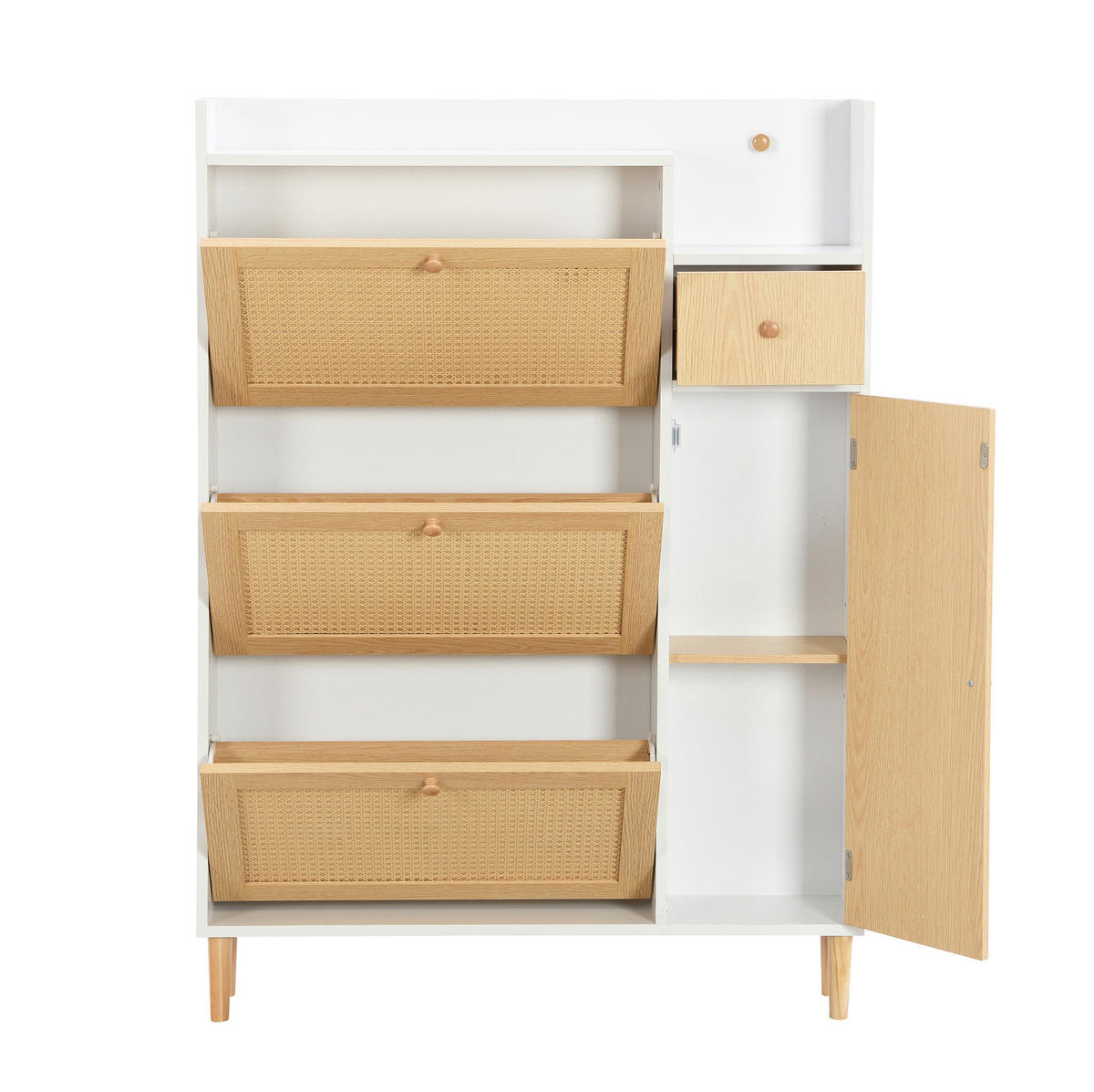 SCHUHSCHRANK 90/125/17 cm in Natur/Weiß mit 3 Klappen und 1 Schublade - Weiß, Holzwerkstoff (90/125/17cm) - Flora Grace