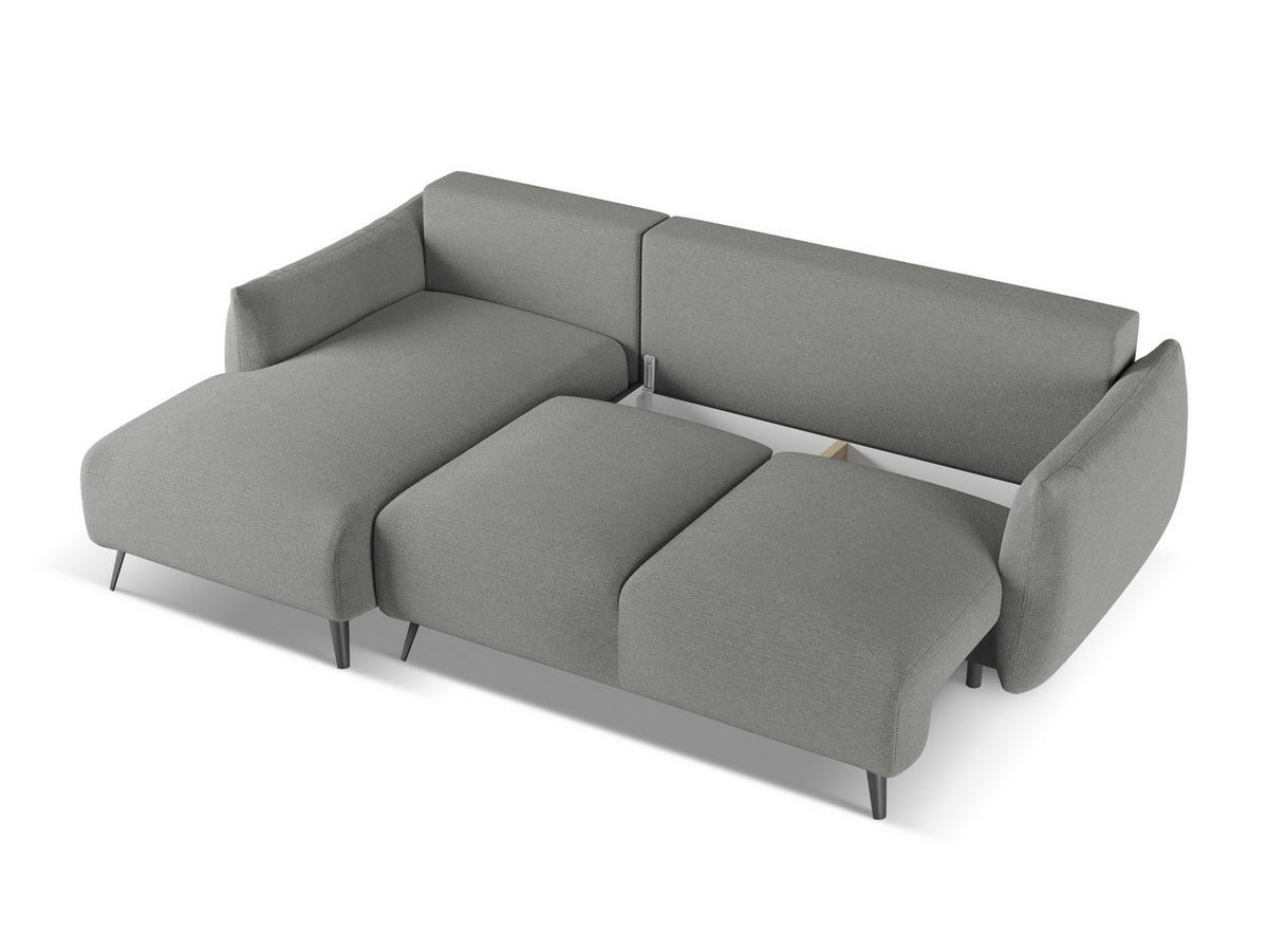 ECKSOFA mit Schlaffunktion Chenille Stoff Grau - Schieferfarben/Schwarz, Textil/Metall (162/242cm) - Makamii