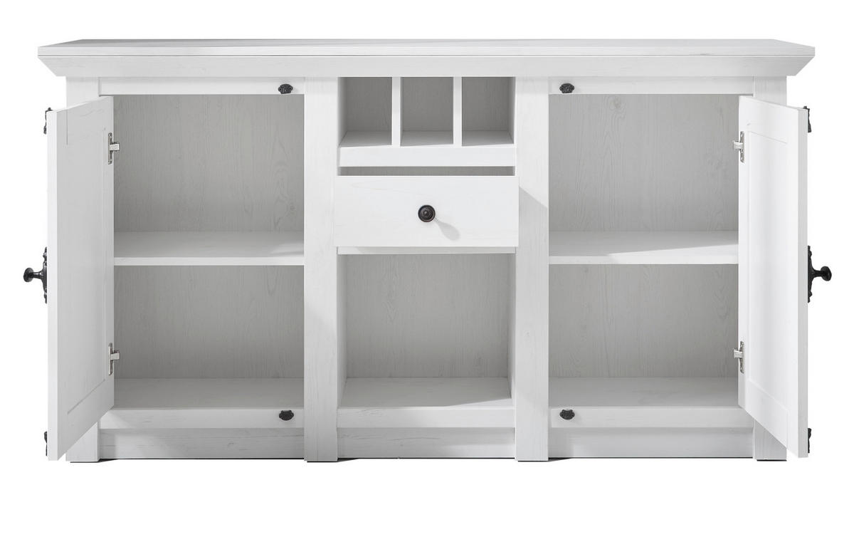 SIDEBOARD weiß Pinie Landhaus, Kommode mit Weinregal 152 x 83 cm - Anthrazit/Weiß, Holzwerkstoff/Metall (152/83/45cm) - Furn.Design
