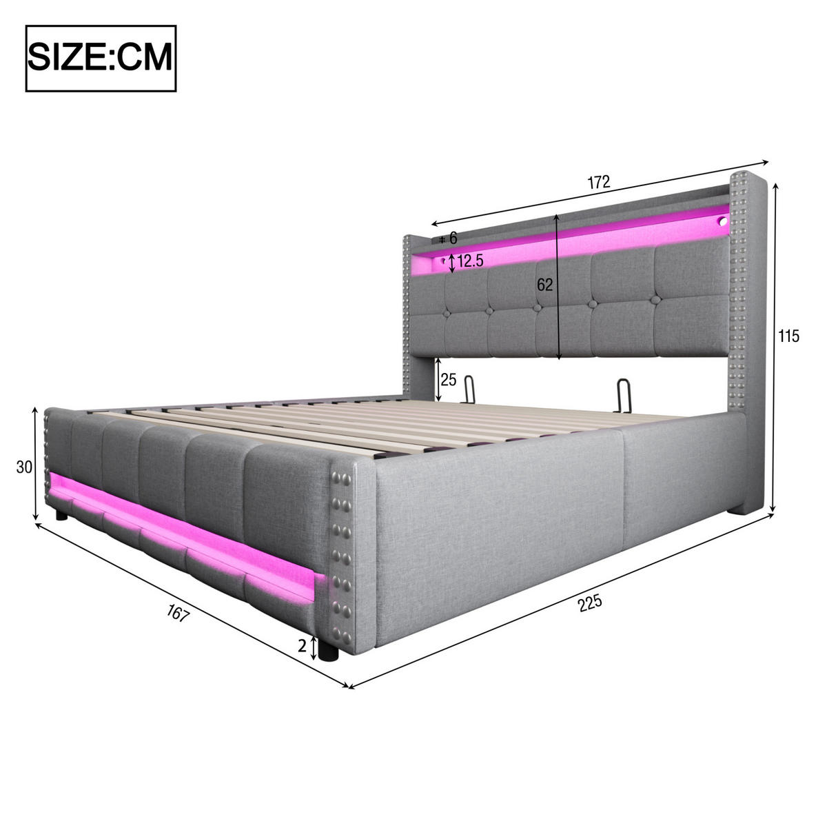 POLSTERBETT mit Stauraum, LED und USB 160x200 cm Leinen Hellgrau - Hellgrau, Metall (160/200cm) - Meubliv