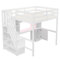 HOCHBETT 140/200 cm DE-32585 mit Treppe, Schreibtisch und LED Weiß - Weiß, Holz (140/200cm) - ComfortXL